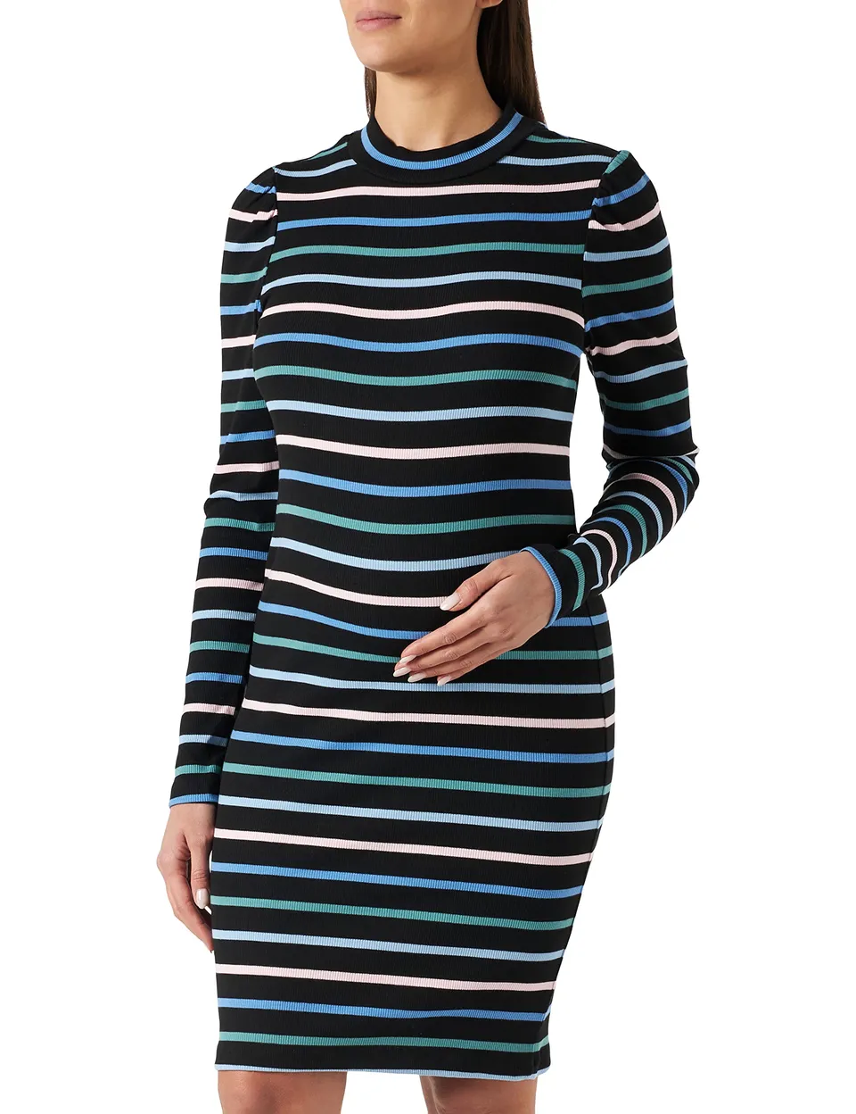 mama-licious-damen-umstandskleid-mlcelie-l-s-jrs-abk-mit-stehkragen-und-streifen image 1