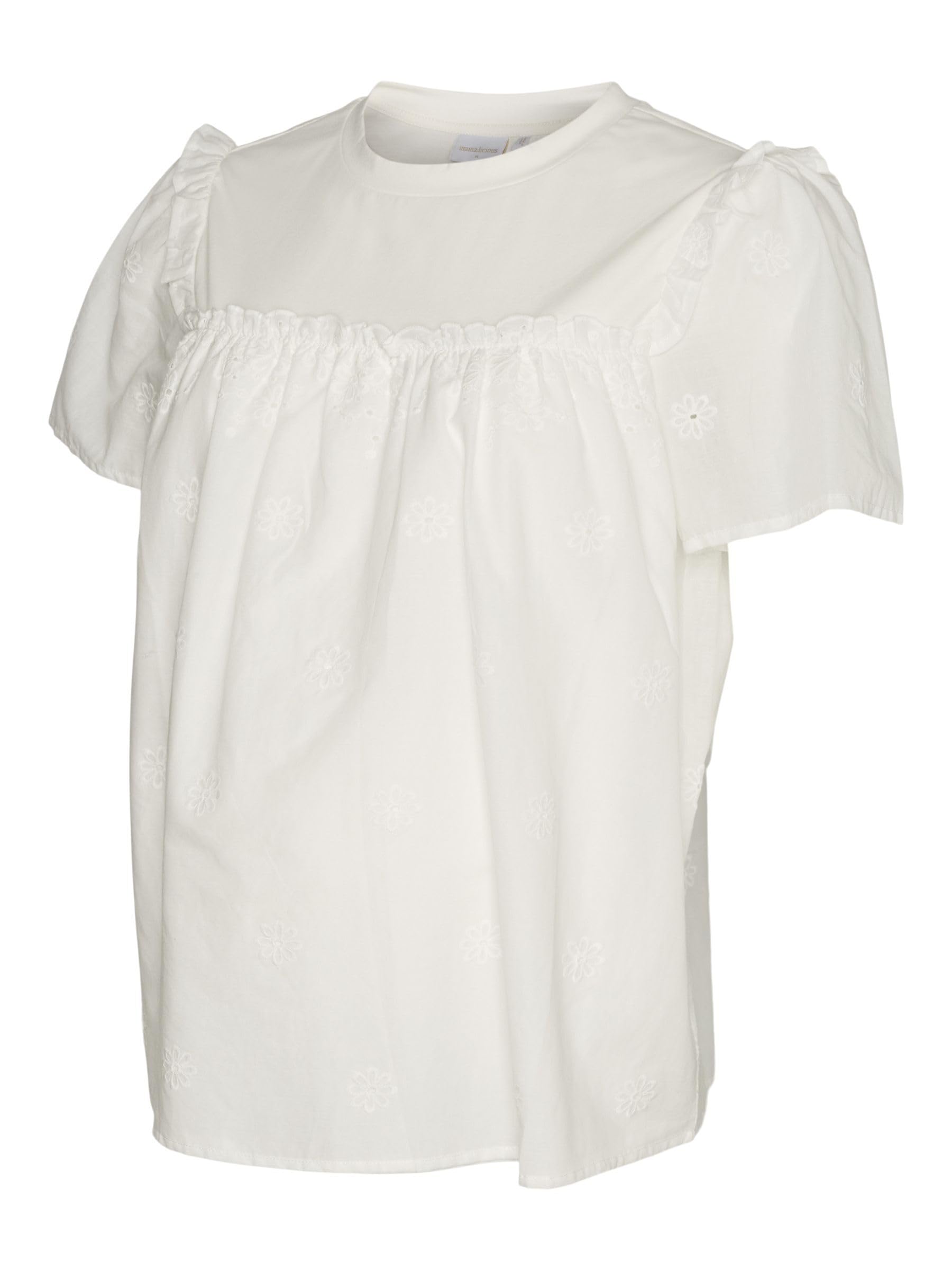 mamalicious-umstandsbluse-normal-geschnitten-rundhals-kurze-puff-rmel-lochsticke image 1