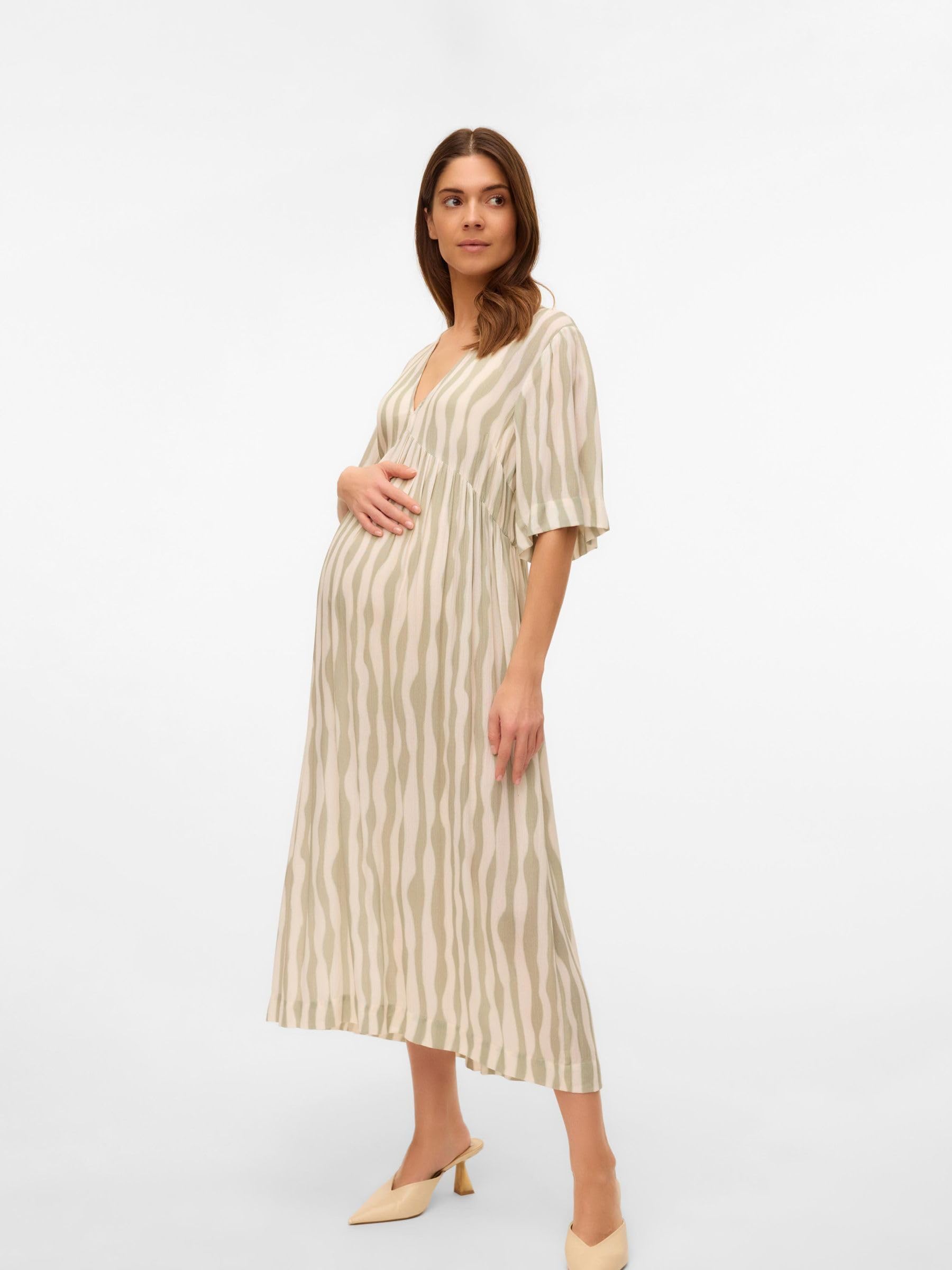 mamalicious-mlpolly-umstandskleid-midi-kleid-mit-v-ausschnitt-und-elastischer-ta image 2