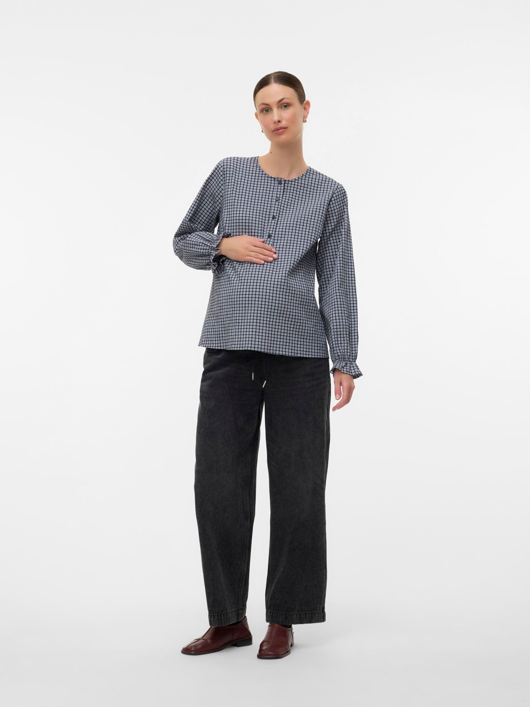 mamalicious-umstandsbluse-mit-rundhals-ballon-rmeln-und-rmelb-ndchen-mit-r-schen-2 image 5