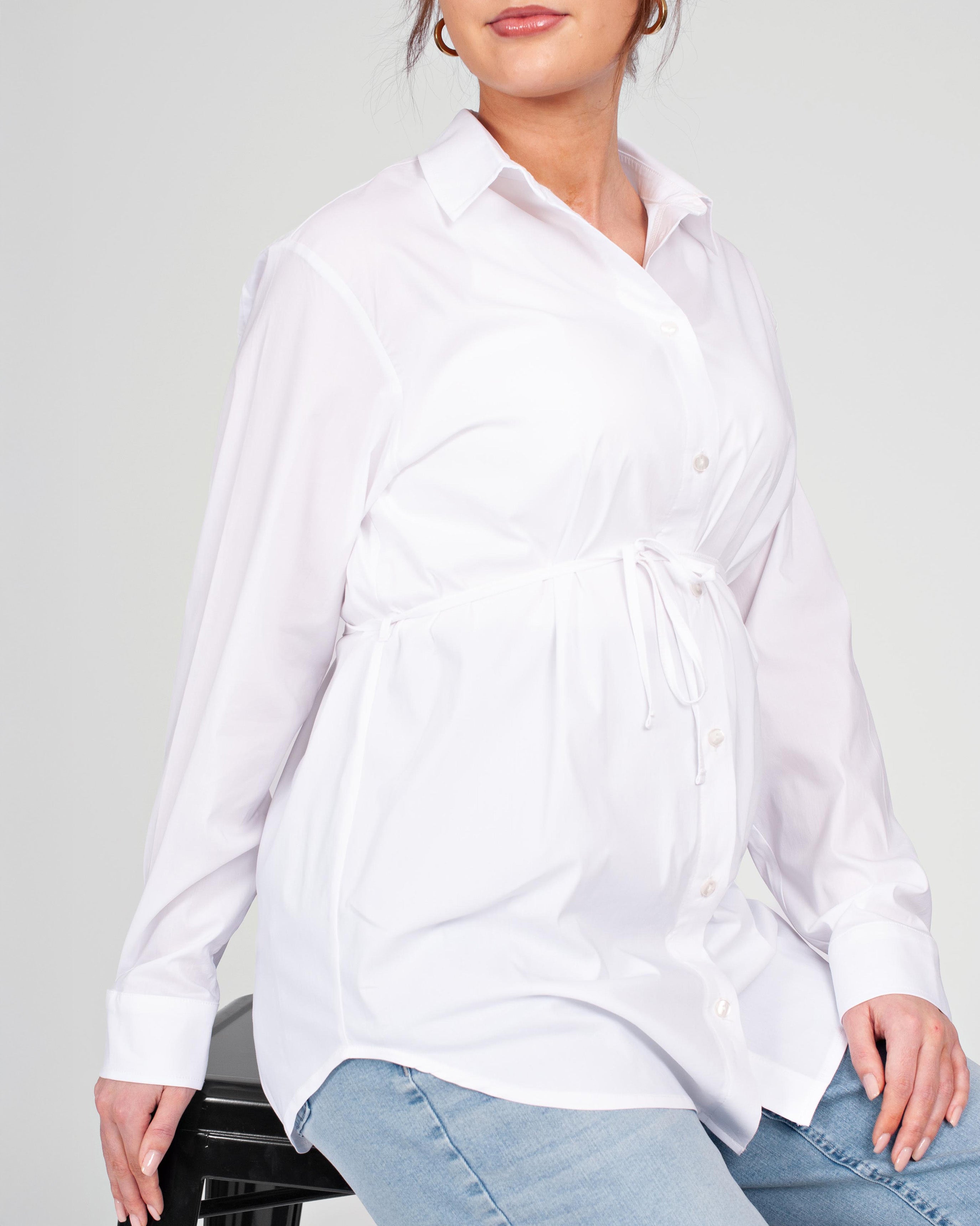 love2wait-bluse-klassische-umstandsbluse-in-wei-mit-kragen-knopfverschluss-und-s image 5