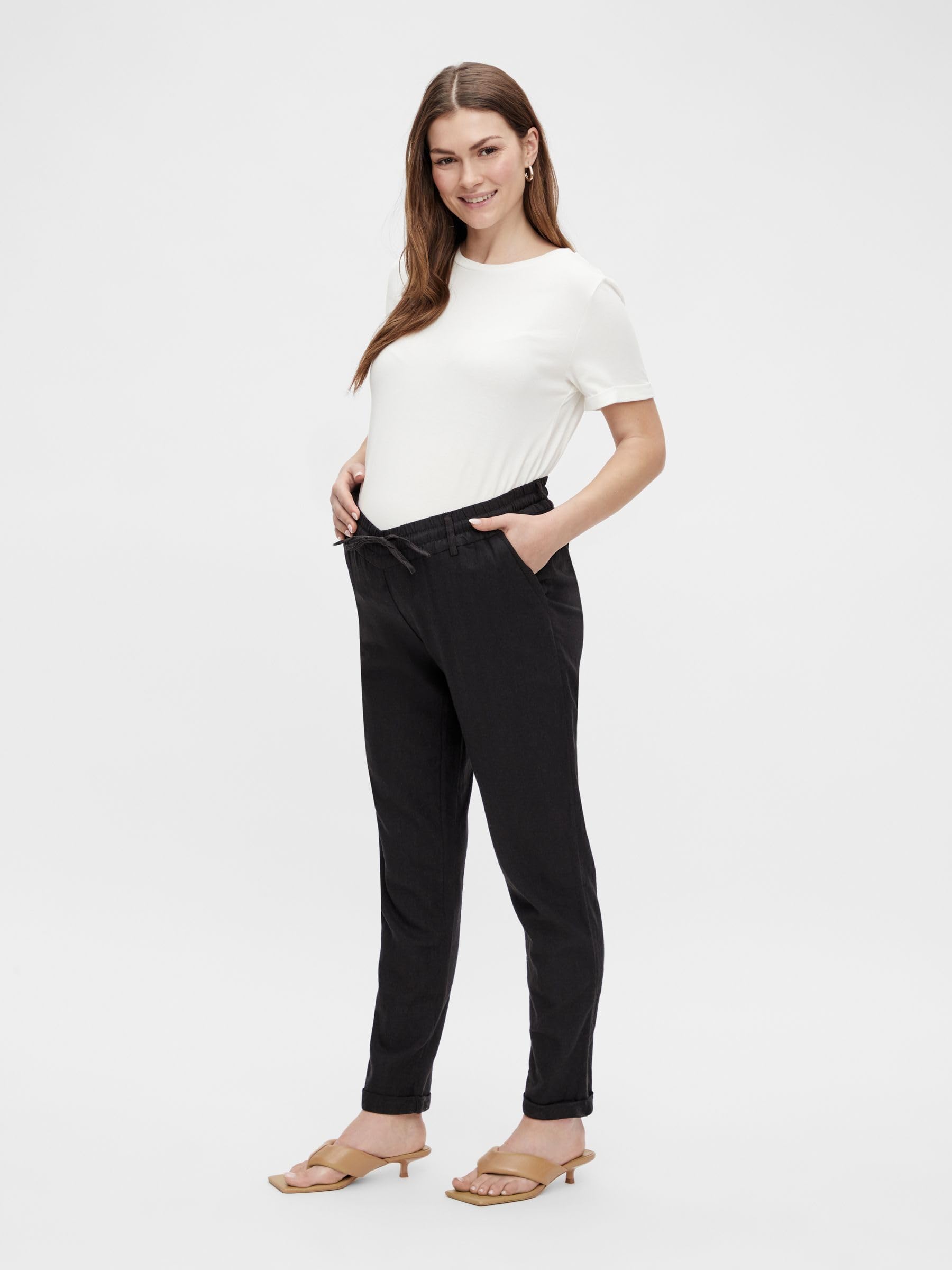 mamalicious-mlbeach-damen-stoffhose-aus-leinen-viskose-mix-schwarz-gr-s image 4