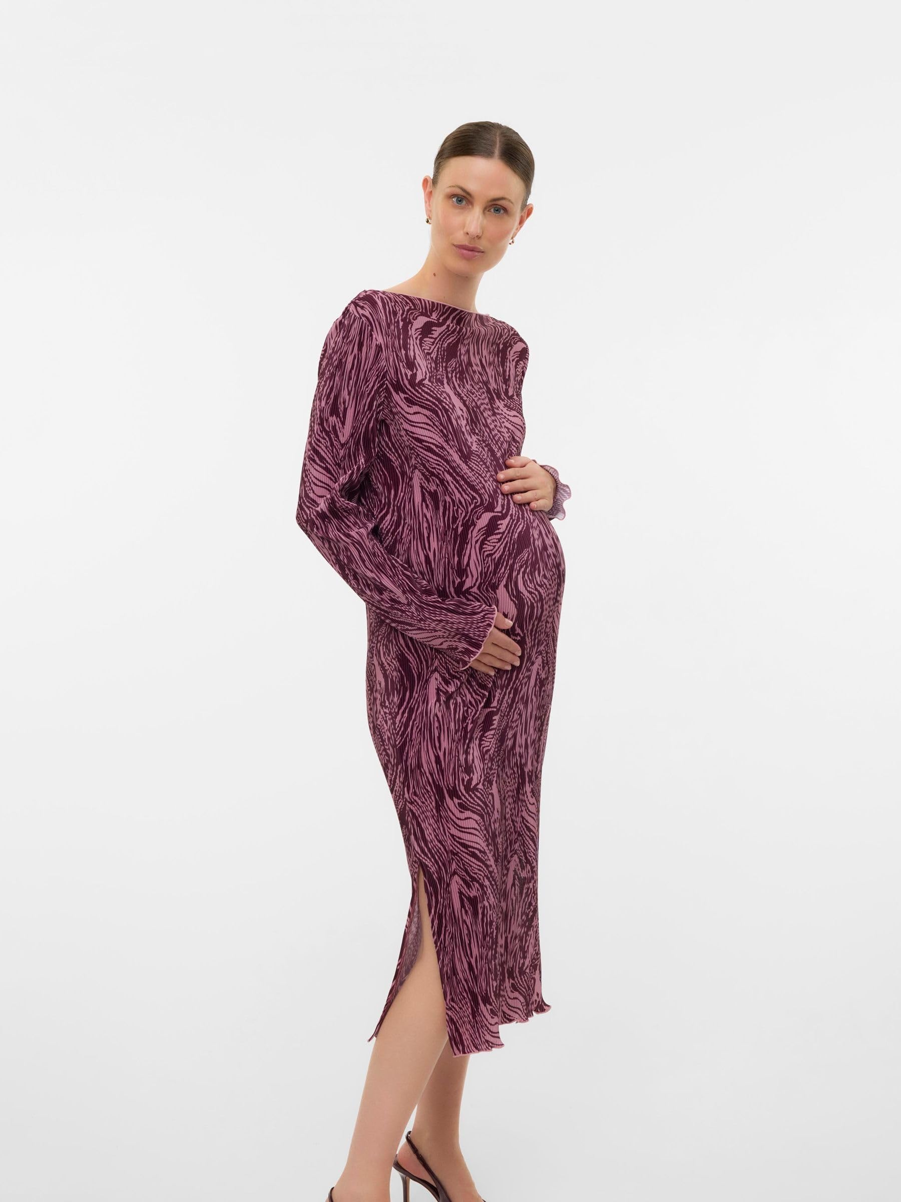 mamalicious-mlaura-plissiertes-umstandskleid-midi-l-nge-u-boot-ausschnitt-langar image 2