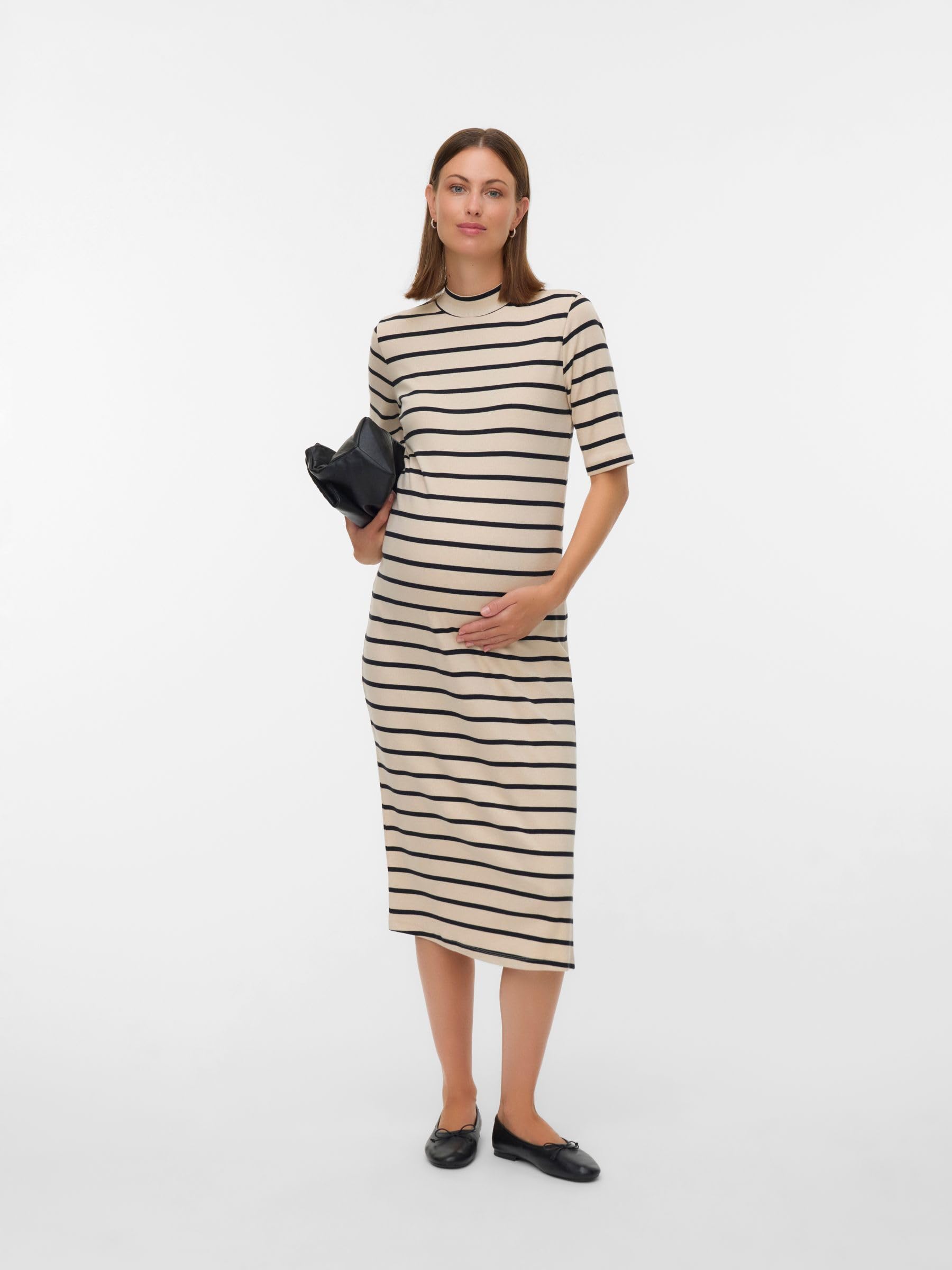 mamalicious-mllane-umstandskleid-hochgeschlossen-halbarm-midi-l-nge-eng-anliegen image 4