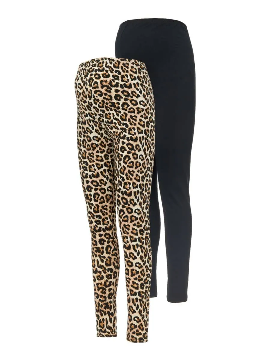mamalicious-umstandsleggings-skinny-fit-2er-pack-bio-baumwolle-leo-schwarz image 1