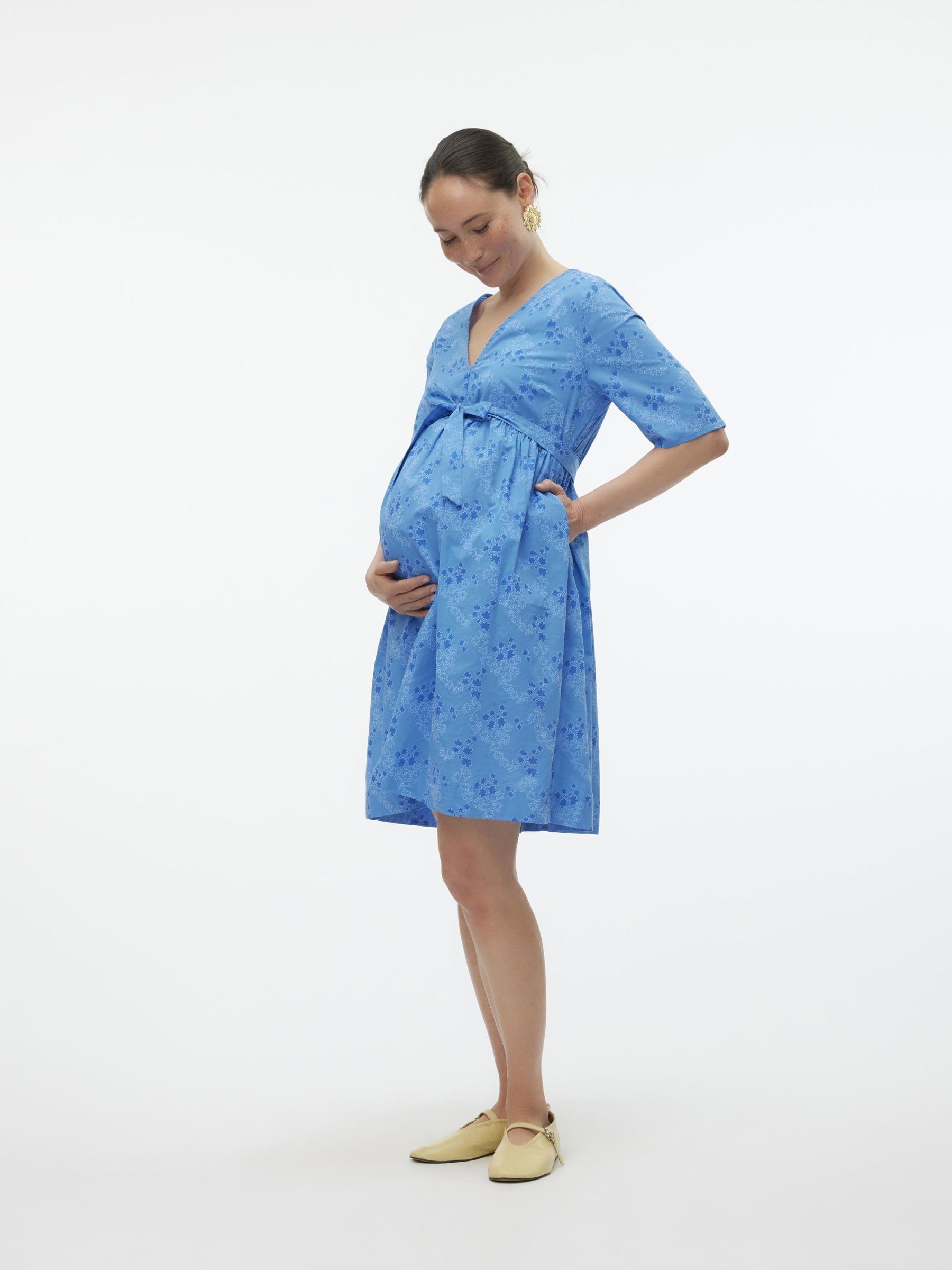 mamalicious-mlandie-umstandskleid-knielanges-kleid-mit-v-ausschnitt-halbarm-weit image 6