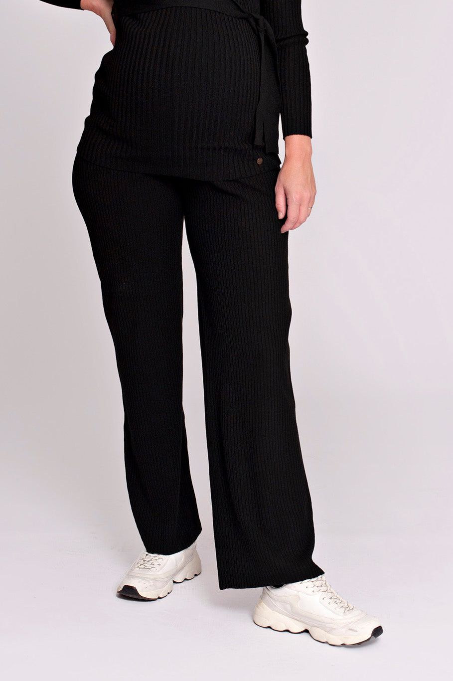love2wait-pants-knit-gebreite-umstandshose-in-schwarz-mit-hoher-tailleband image 1