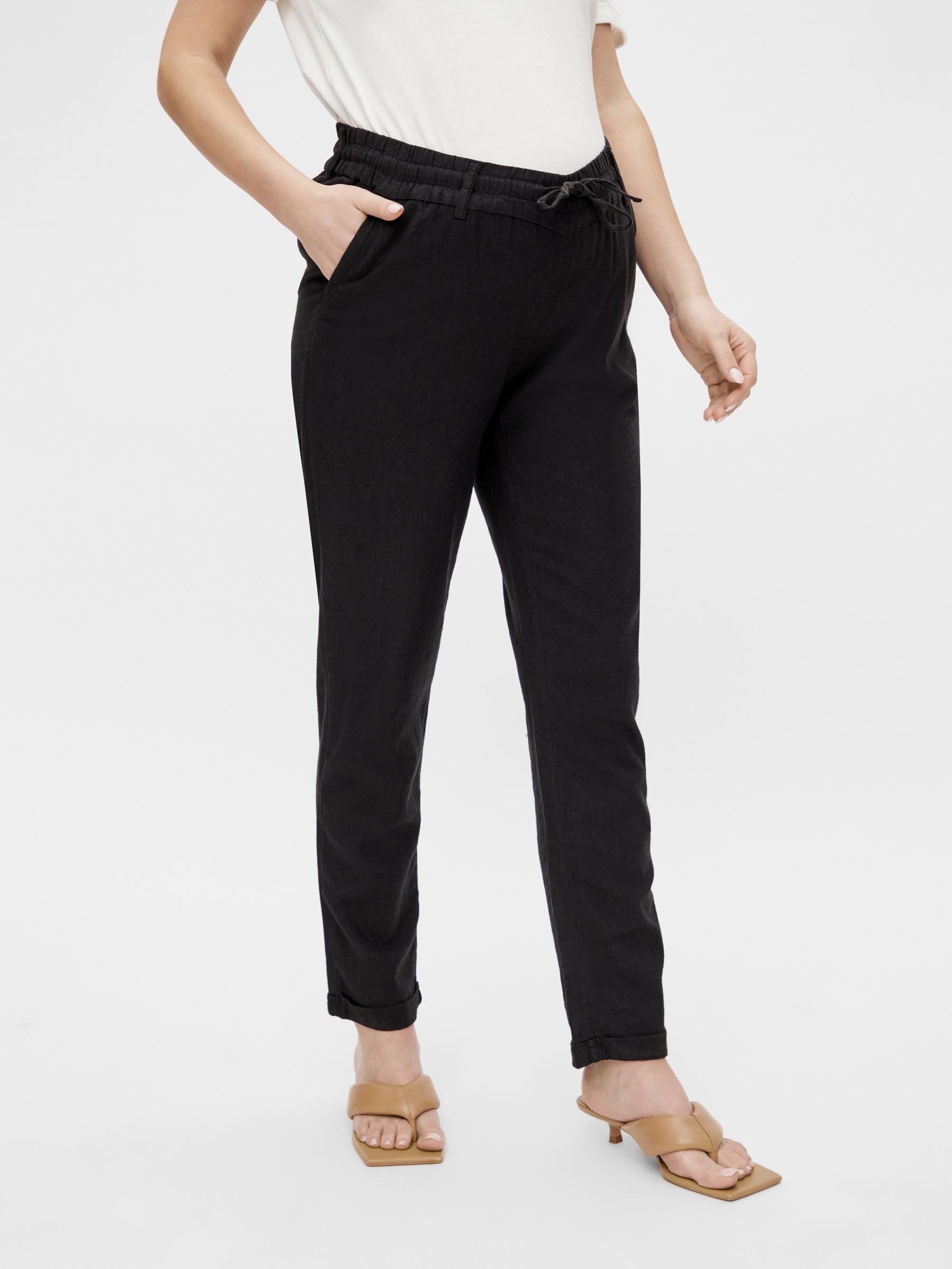 mamalicious-mlbeach-damen-stoffhose-aus-leinen-viskose-mix-schwarz-gr-s image 2