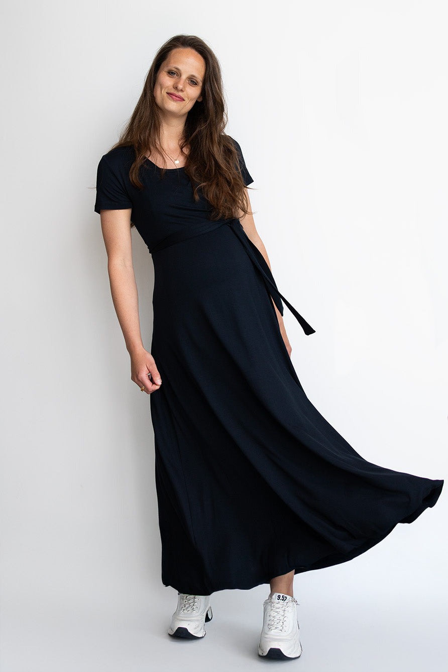 love2wait-long-dress-nursing-ecovero-navy image 1