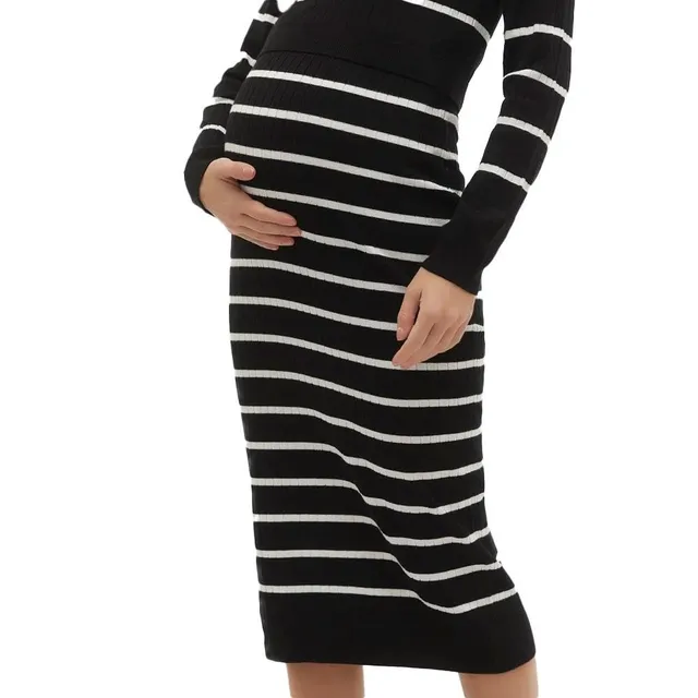 mamalicious-newsiv-umstandsrock-schwarz-wei-mit-st-tzband image 1