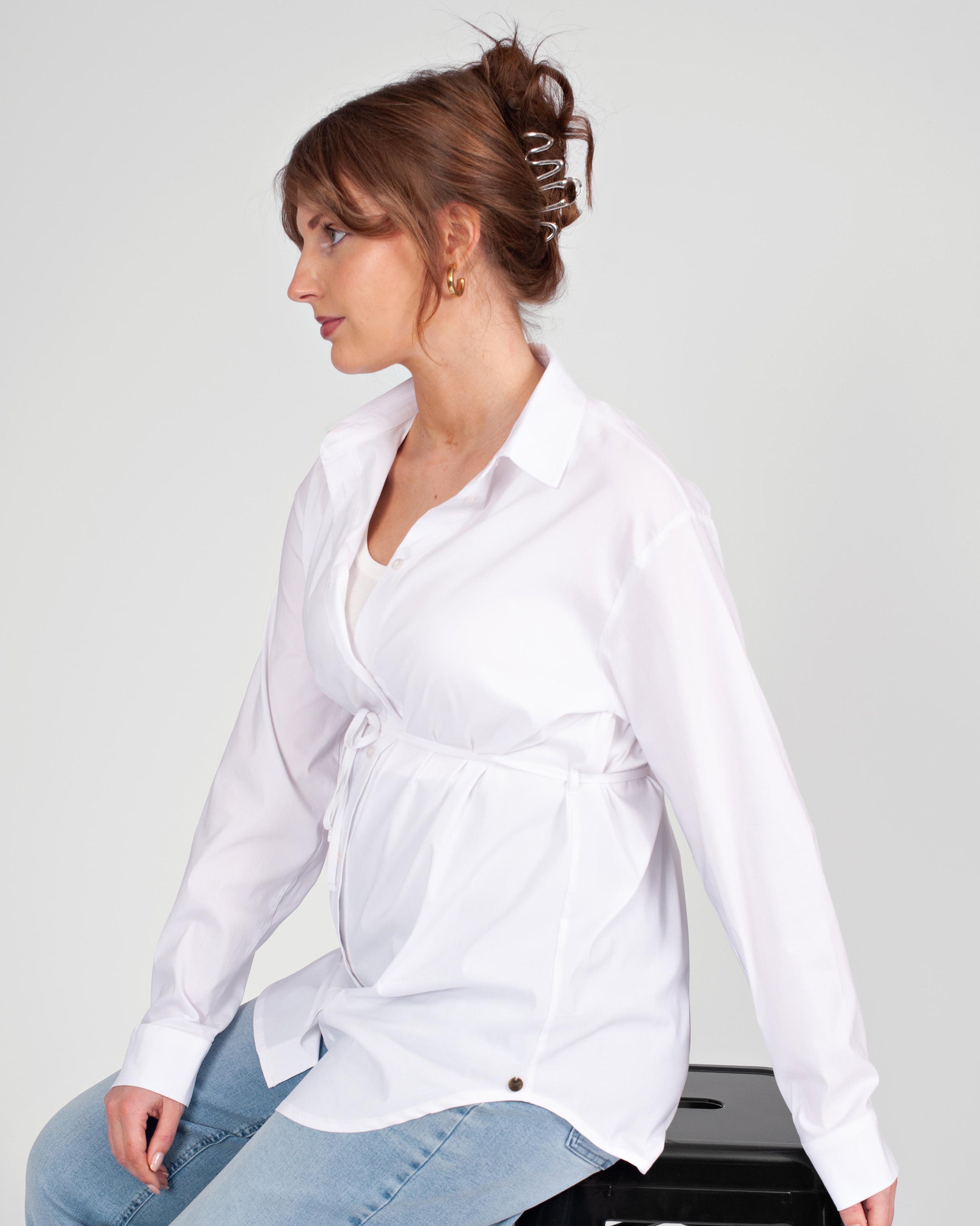 love2wait-bluse-klassische-umstandsbluse-in-wei-mit-kragen-knopfverschluss-und-s image 6
