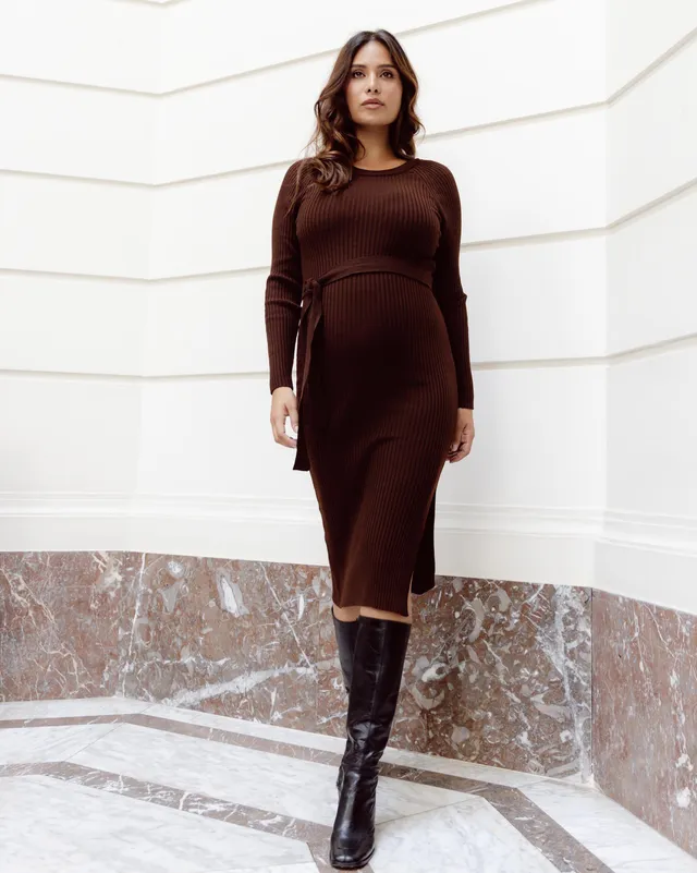love2wait-dress-knit-belt-long-sleeves-brown image 1