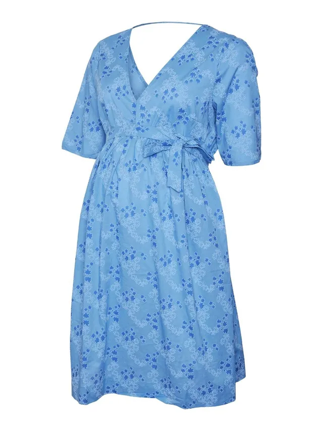 mamalicious-mlandie-umstandskleid-knielanges-kleid-mit-v-ausschnitt-halbarm-weit image 1
