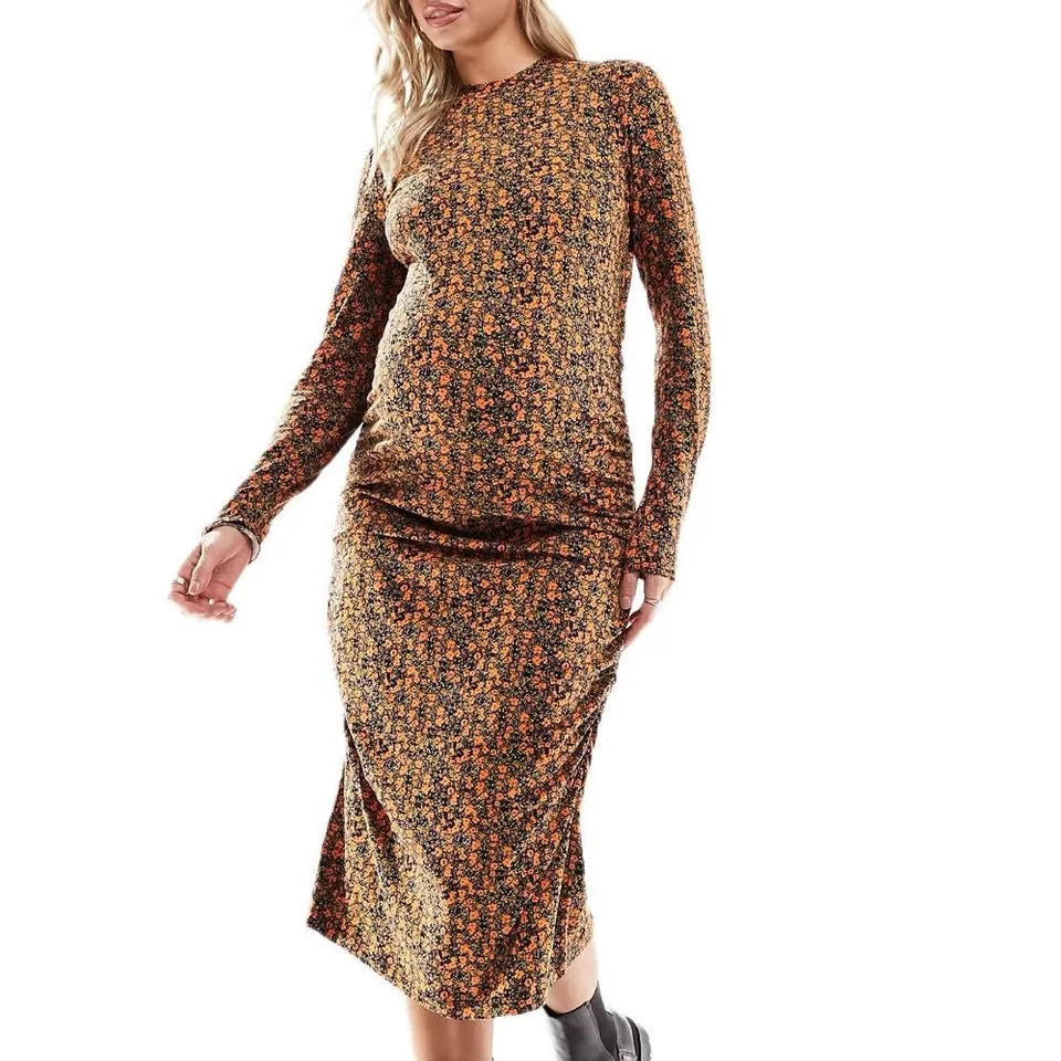 mamalicious-kleid-laura-orange-schwarz-rundhals-lang-rmlig-100-baumwolle image 1
