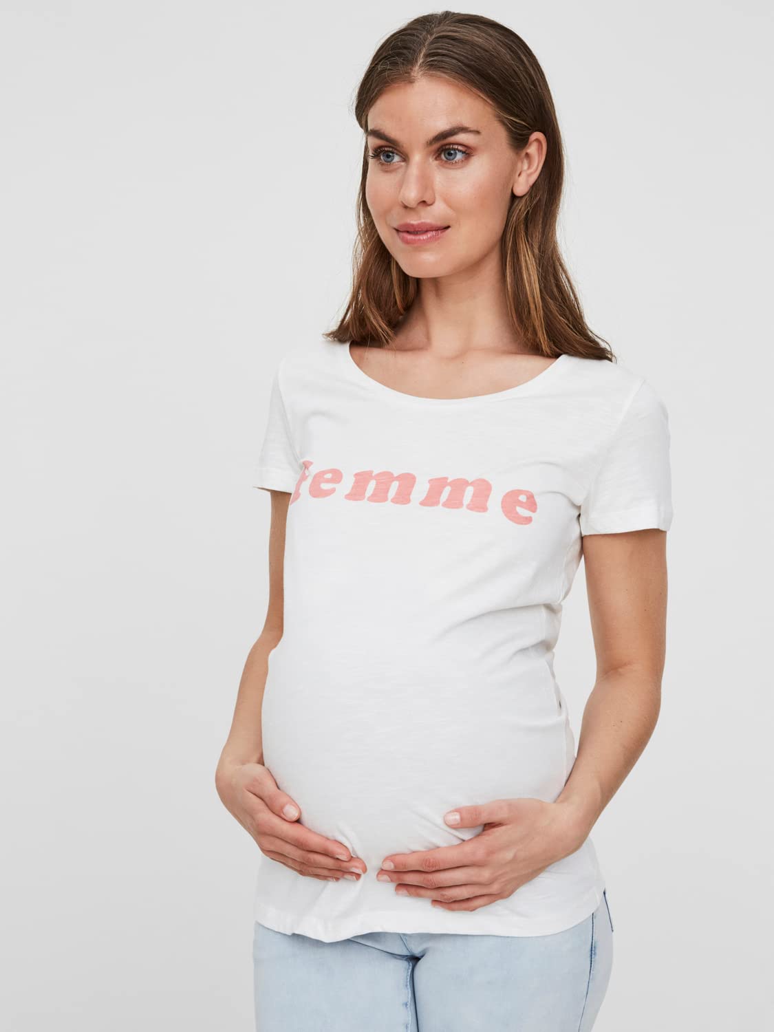 mamalicious-mlfemme-ss-jersey-top-a-v-umstands-t-shirt-mit-frontprint-weiche-bau image 2