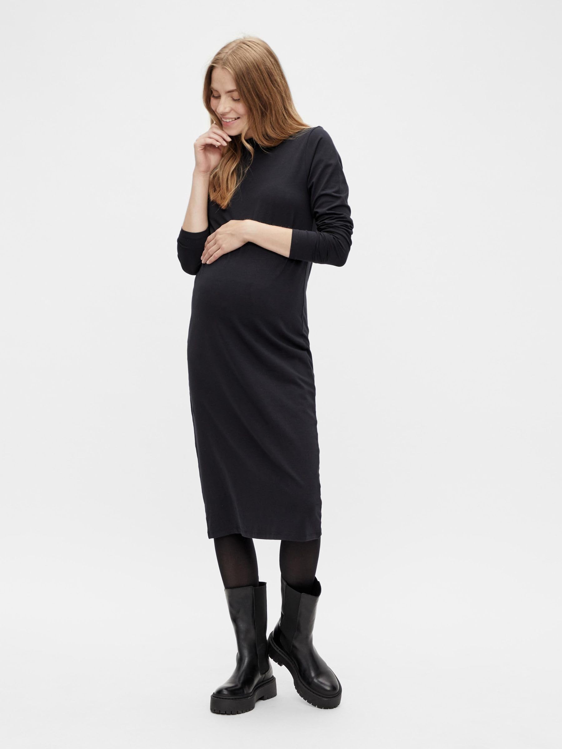 mamalicious-umstandskleid-mleva-midikleid-mit-stehkragen-und-langen-rmeln-aus-re image 4