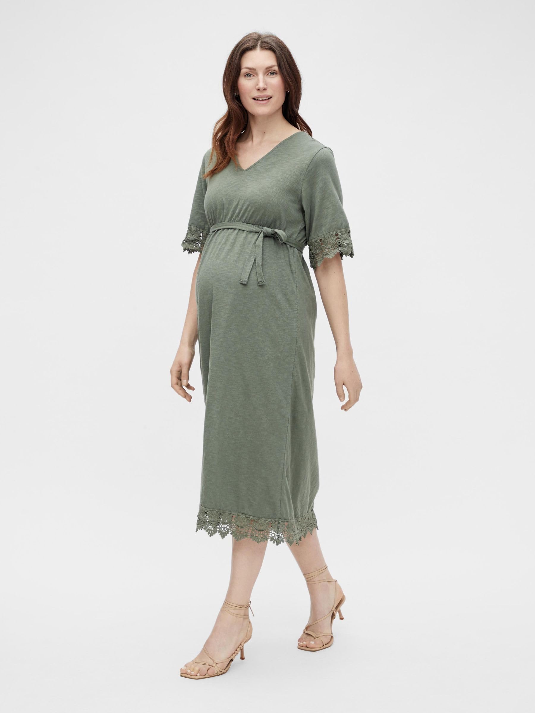 mamalicious-umstandskleid-mit-v-ausschnitt-midi-l-nge-crochet-details-bindeg-rte image 4