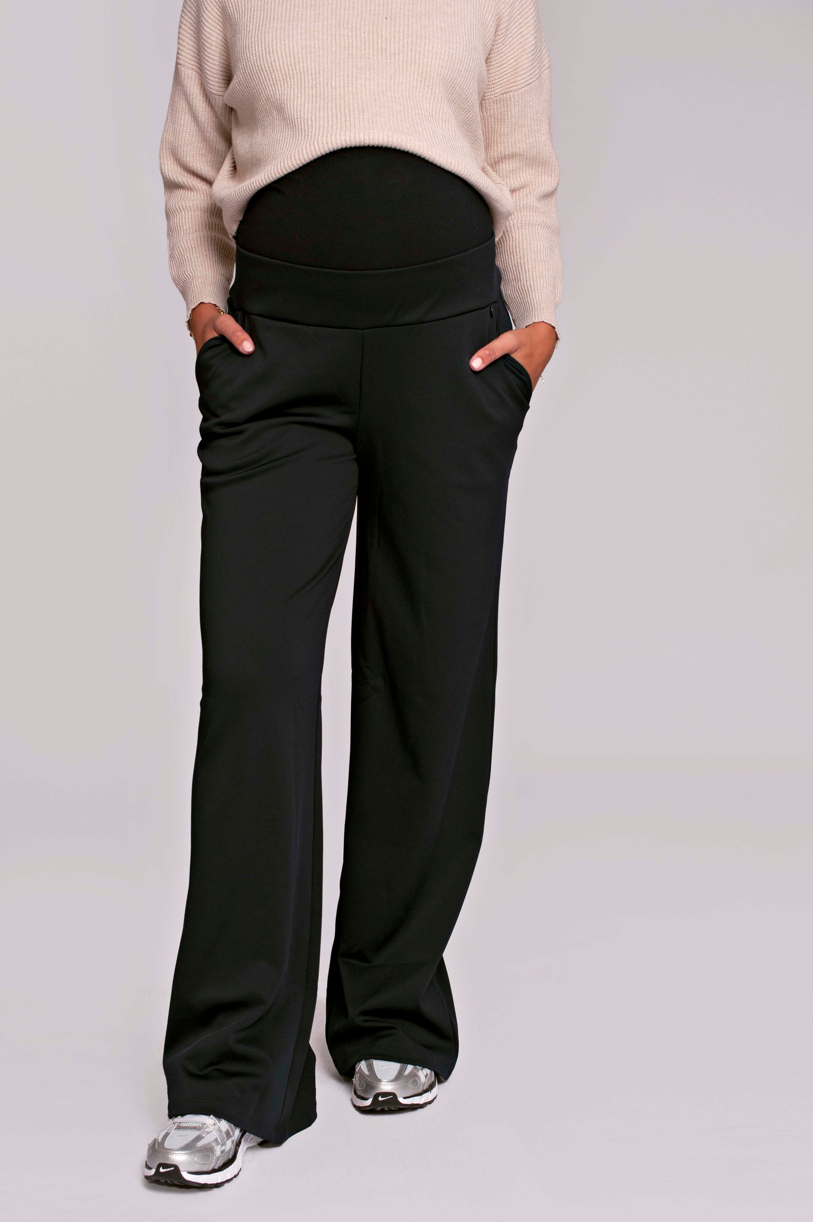 love2wait-pants-wide-leg-black-weite-umstandshose-mit-angearbeitetem-bauchst-ck image 2