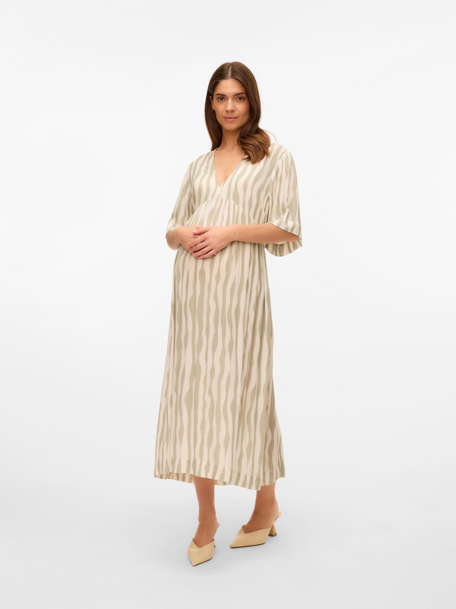 mamalicious-mlpolly-umstandskleid-midi-kleid-mit-v-ausschnitt-und-elastischer-ta image 6