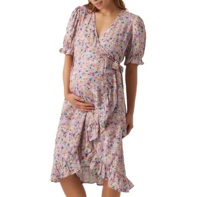 mamalicious-umstands-kleid-mlmacy-wickelkleid-v-ausschnitt-kurzarm-unter-dem-kni image 1
