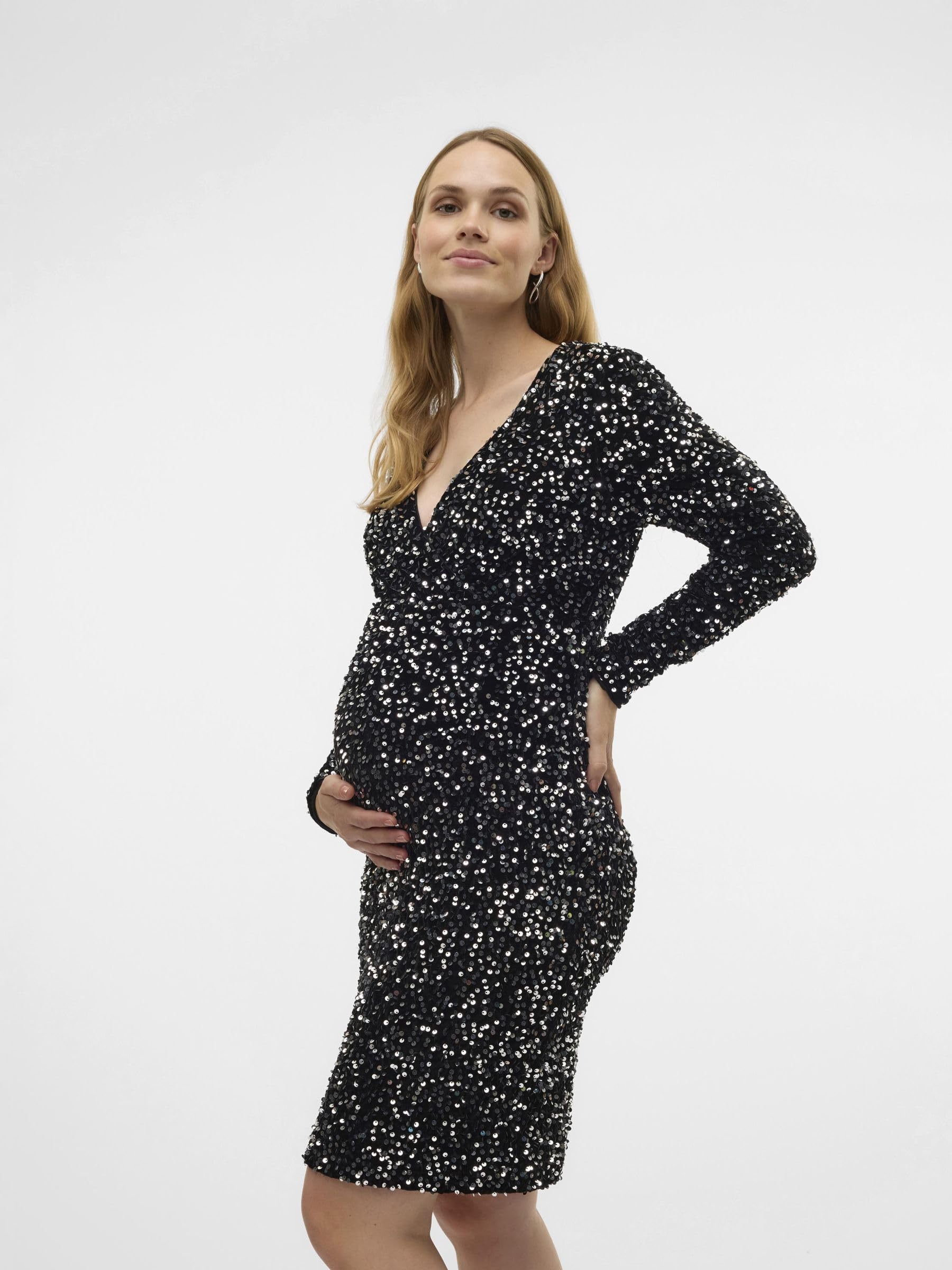 mamalicious-mlsassy-umstandskleid-party-kleid-mit-langarm-v-ausschnitt-und-glitz image 6