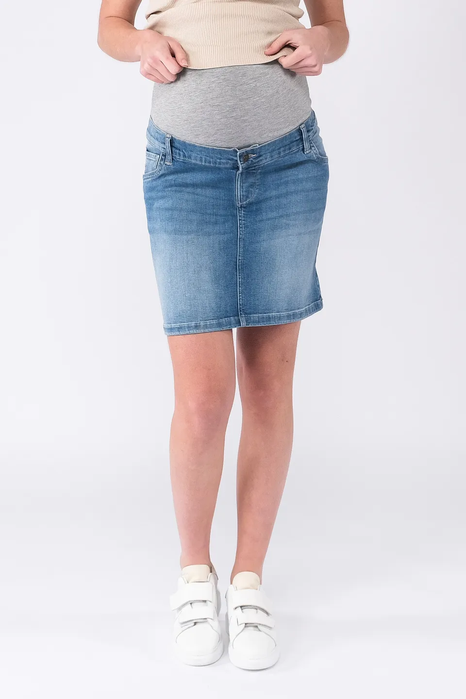 love2wait-jeansrock-denim-umstandsrock-mit-weichem-bund-stone-wash image 1