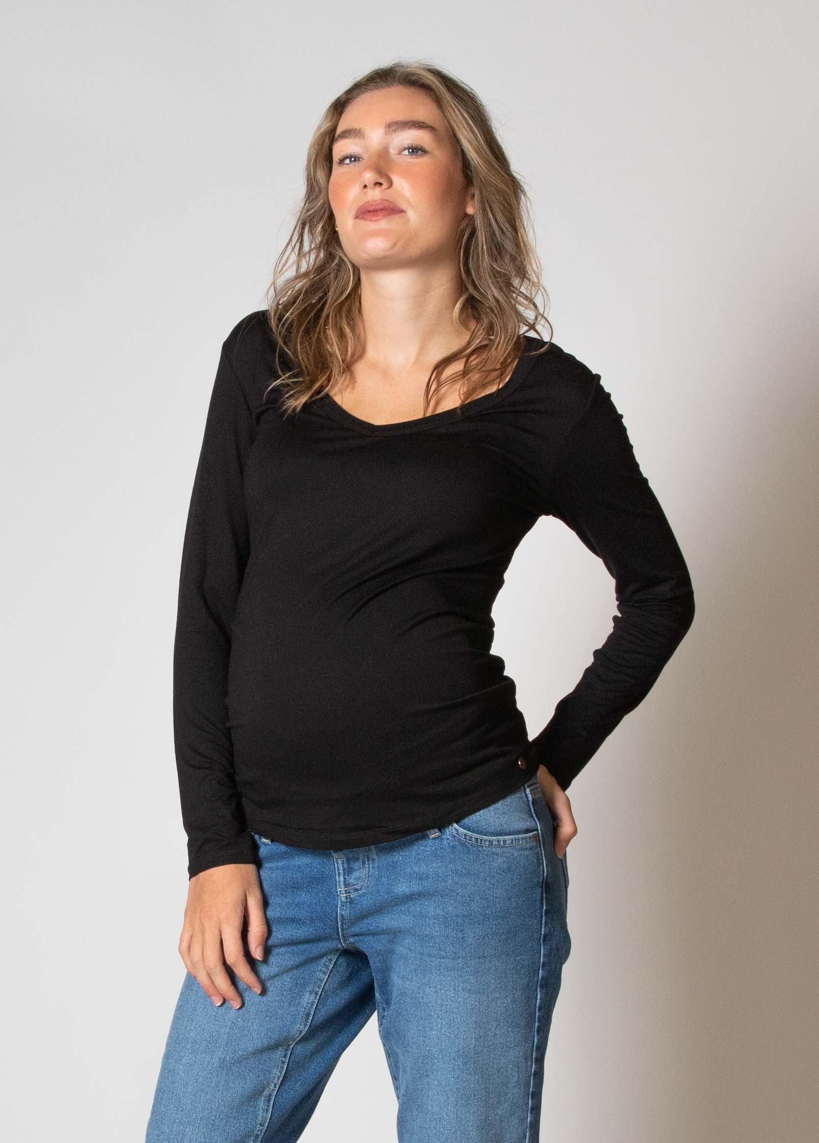 love2wait-shirt-v-neck-l-sl-ecovero-schwarzes-langarmshirt-mit-v-ausschnitt image 3