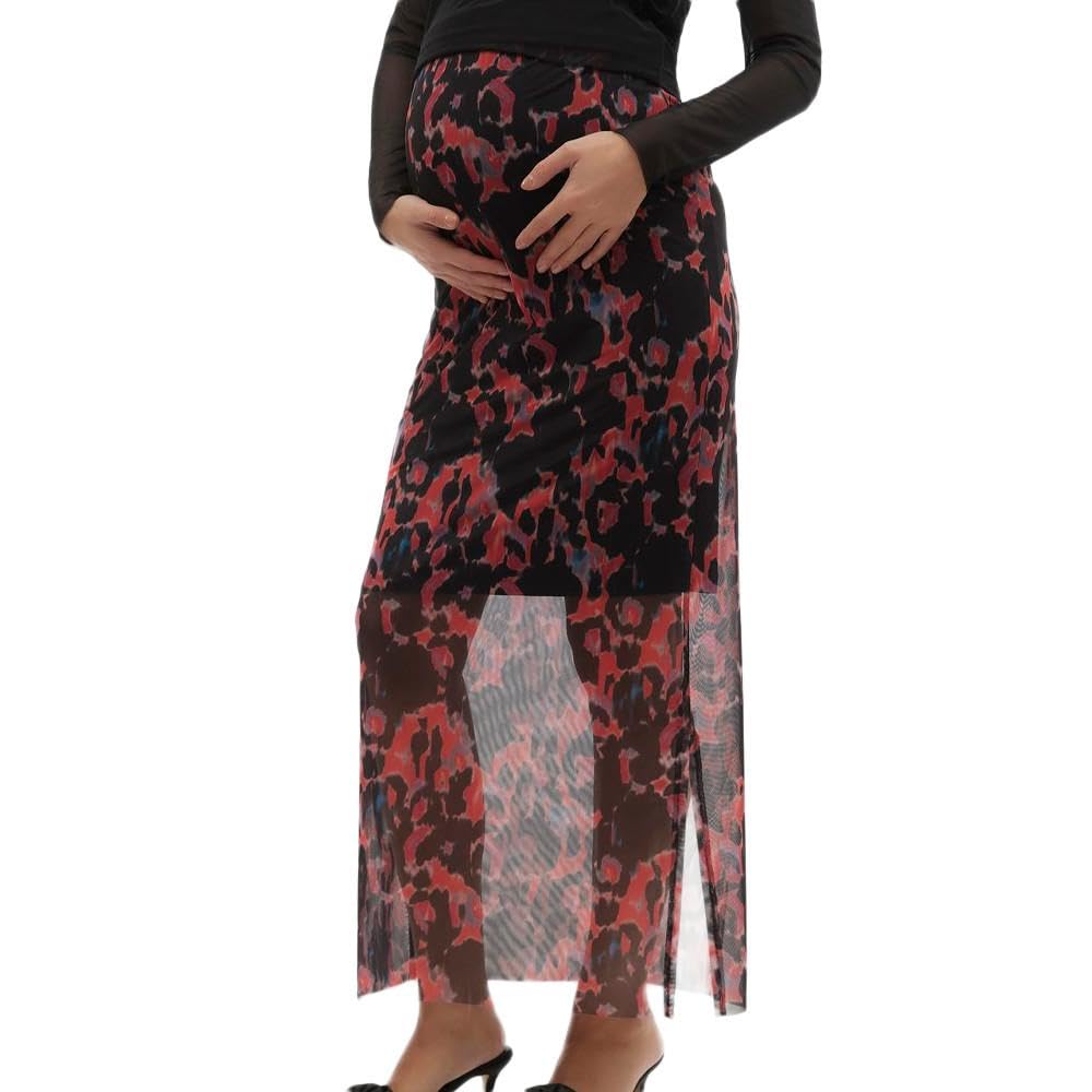 mamalicious-lella-damenrock-schwarz-rot-hohe-taille-bedruckt image 1