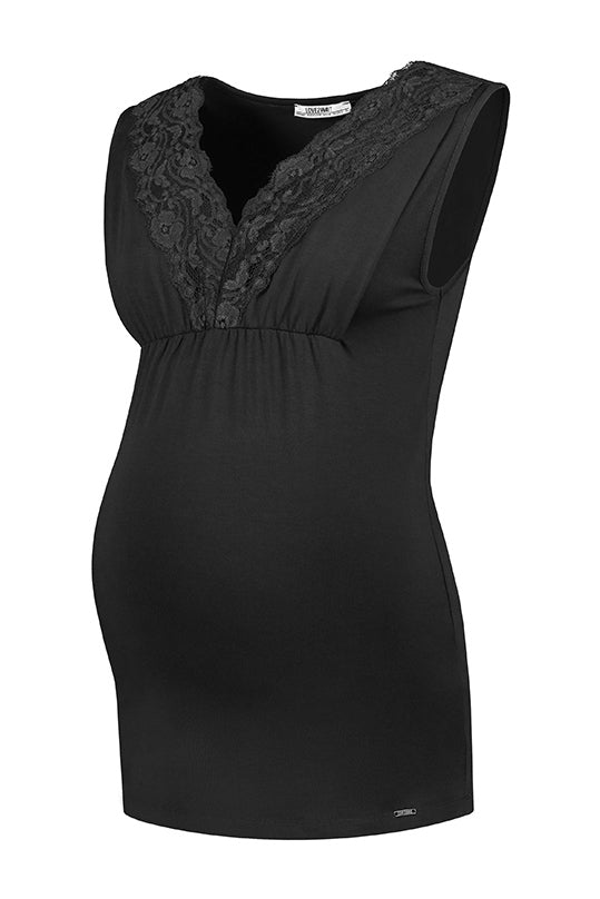 love2wait-stilltop-nursing-tencel-lace-mit-v-ausschnitt-und-spitze-in-schwarz image 2