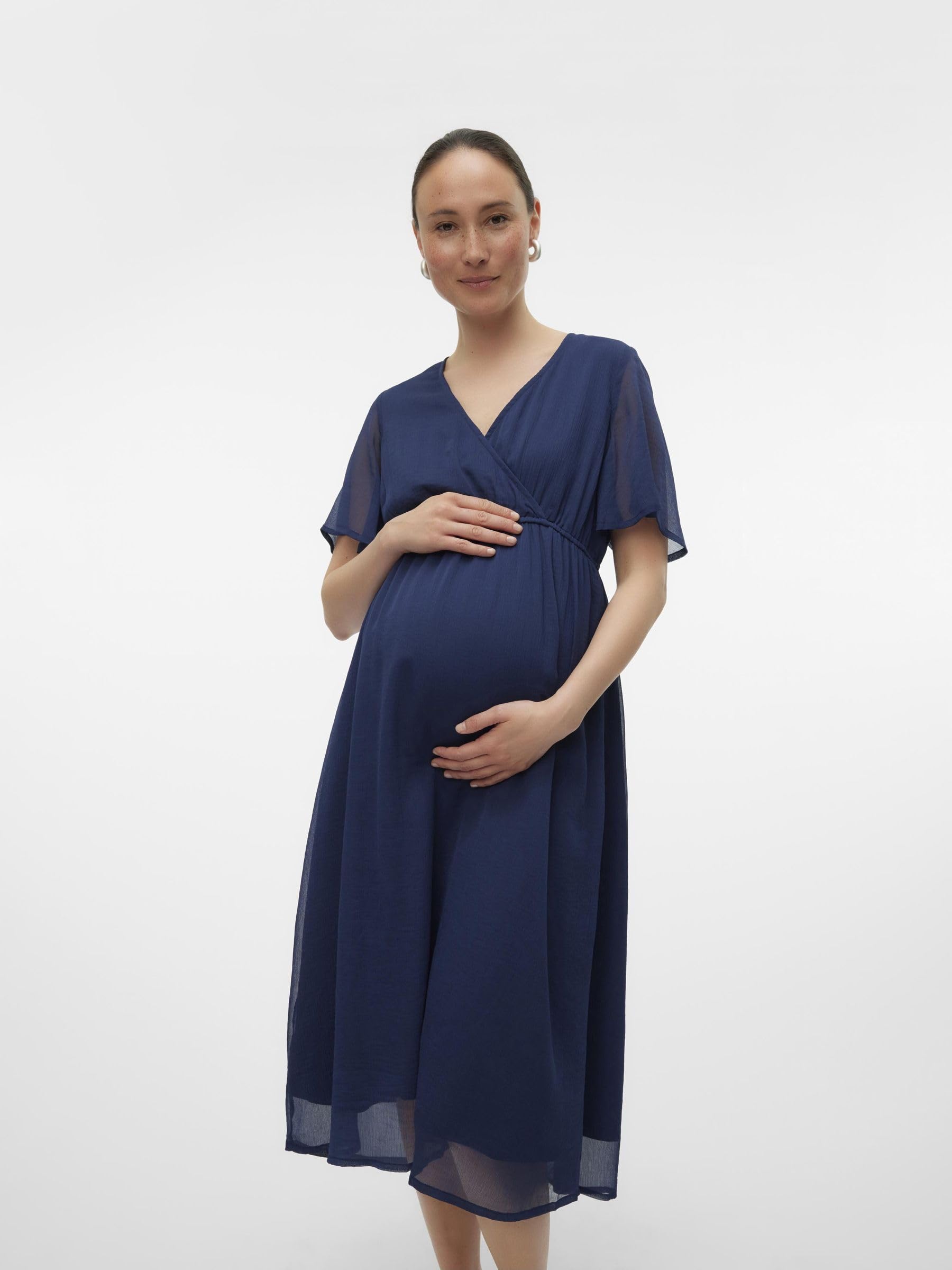 mamalicious-mluna-umstandskleid-party-kleid-mit-kurzarm-v-ausschnitt-und-midi-l- image 2