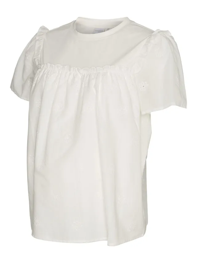 mamalicious-umstandsbluse-normal-geschnitten-rundhals-kurze-puff-rmel-lochsticke image 1