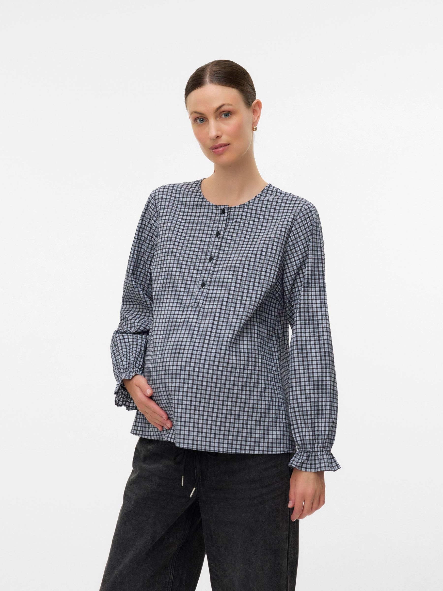 mamalicious-umstandsbluse-mit-rundhals-ballon-rmeln-und-rmelb-ndchen-mit-r-schen-2 image 2