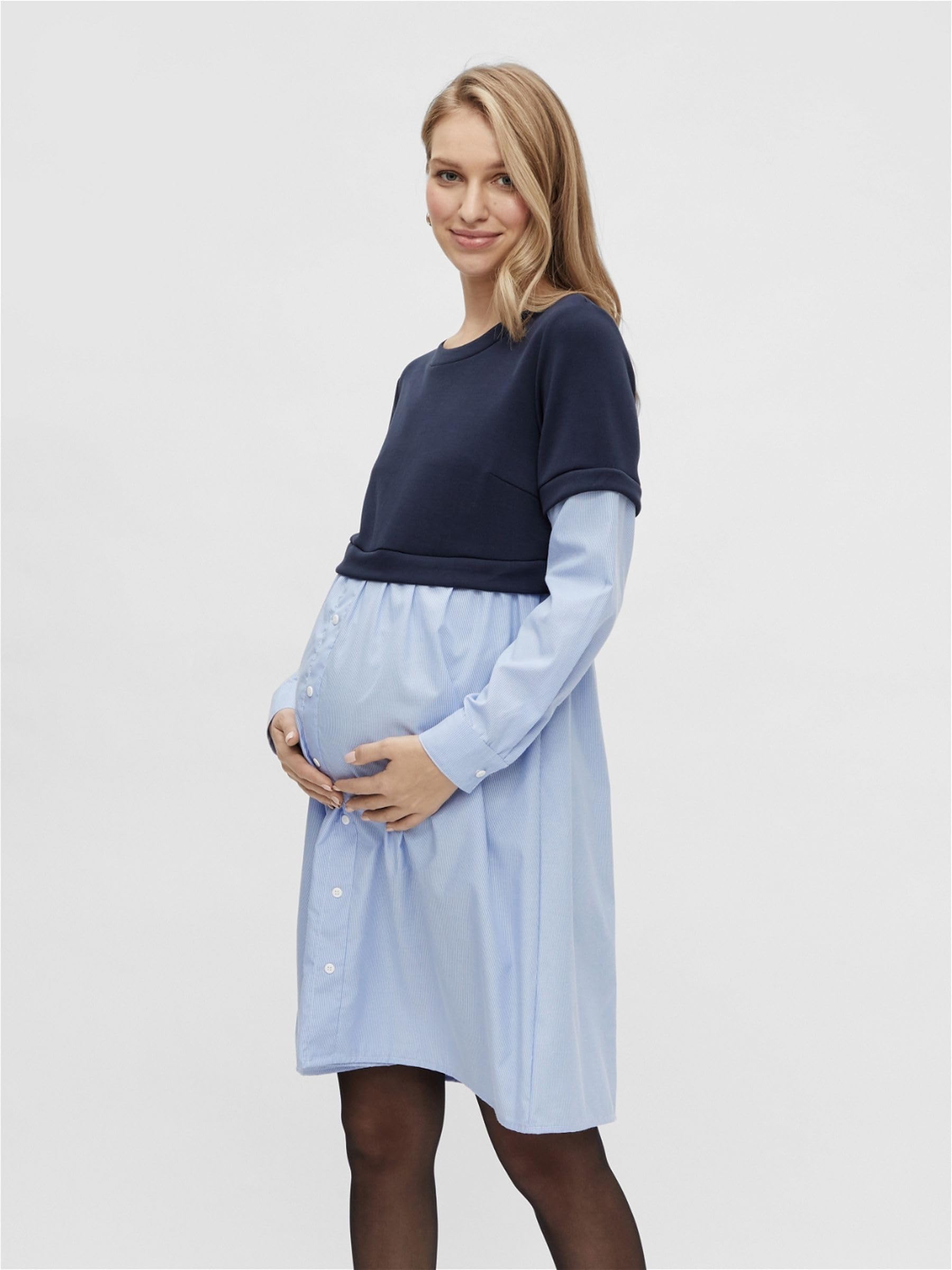 mamalicious-mlvera-langarm-jersey-mix-kleid-im-hemdblusenstil-navy-blazer-mit-we image 2