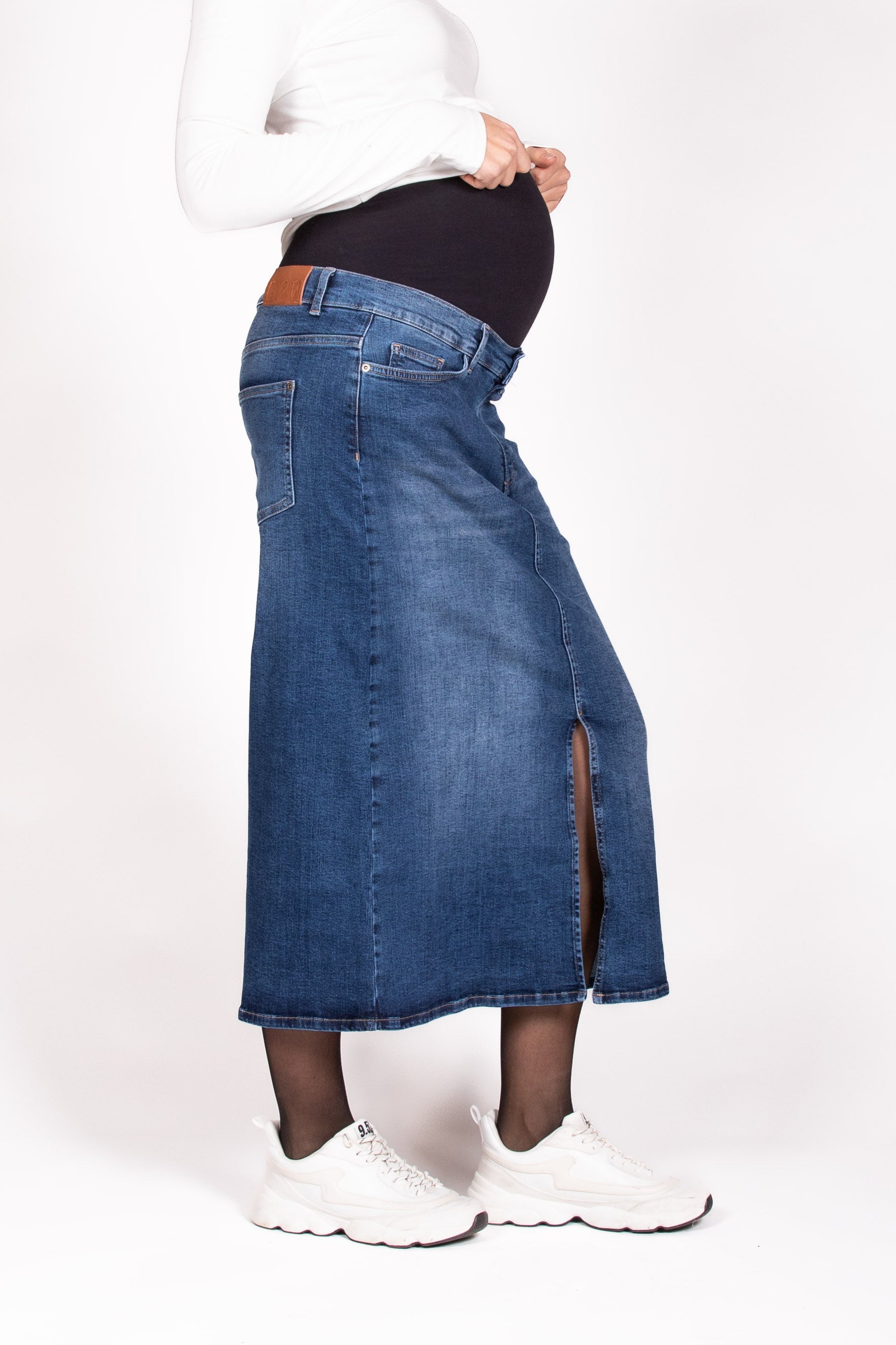 love2wait-long-skirt-denim-split-stone-wash-langer-jeansrock-mit-schlitz-umstand image 2